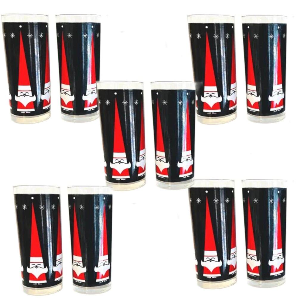 Mid Century Holt Howard Libby SANTA Glasses, Santa Tumblers, Set of 10